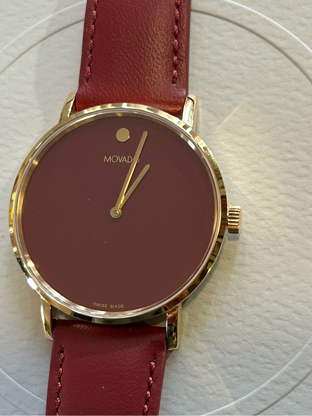 Movado Signiture Watch With 40mm Red Face & Red Leather Band - Picture 5 of 8